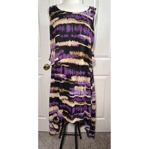 Robert Louis Dress Layered High Low Purple Tie Dye Chiffon Sleeveless Sz XL